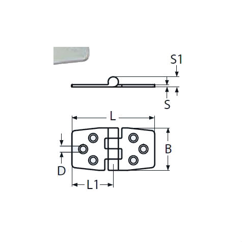 Scharnier Niro 2mm, 75 x 38 mm