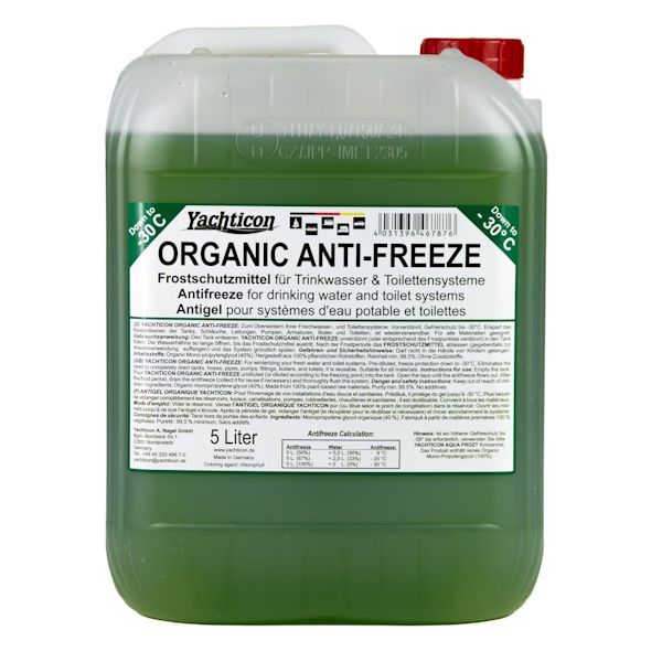 Yachticon Organic Frostschutz 5l für Trinkwasser-/Toilettensysteme und Seewasserkühlkreise bei Motoren