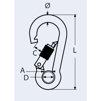 Karabinerhaken mit Schraubsicherung und Auge, 80mm