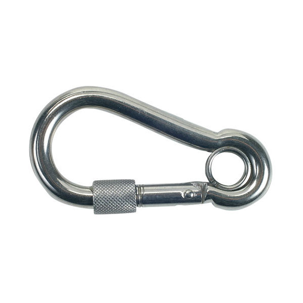 Karabinerhaken mit Schraubsicherung und Auge, 80mm Karabinerhaken mit Schraubsicherung und Auge, 80mm