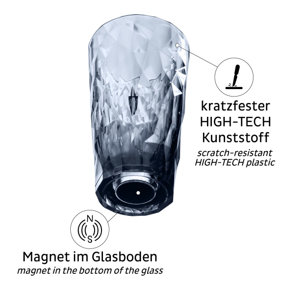 Silwy Magnet-Longdrinkgläser aus Kunststoff grau mit Nano-Gel Pads (2er Set)